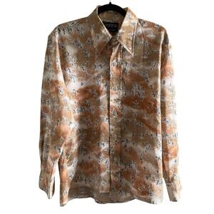Vintage 1970s Men's Disco Collared Shirt Size L/XL Birds AOP Rockabilly Retro